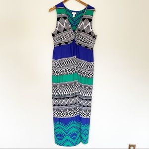 Chico’s Maxi Dress Sleeveless Tank Tribal Colorful Tropical Pattern Size L